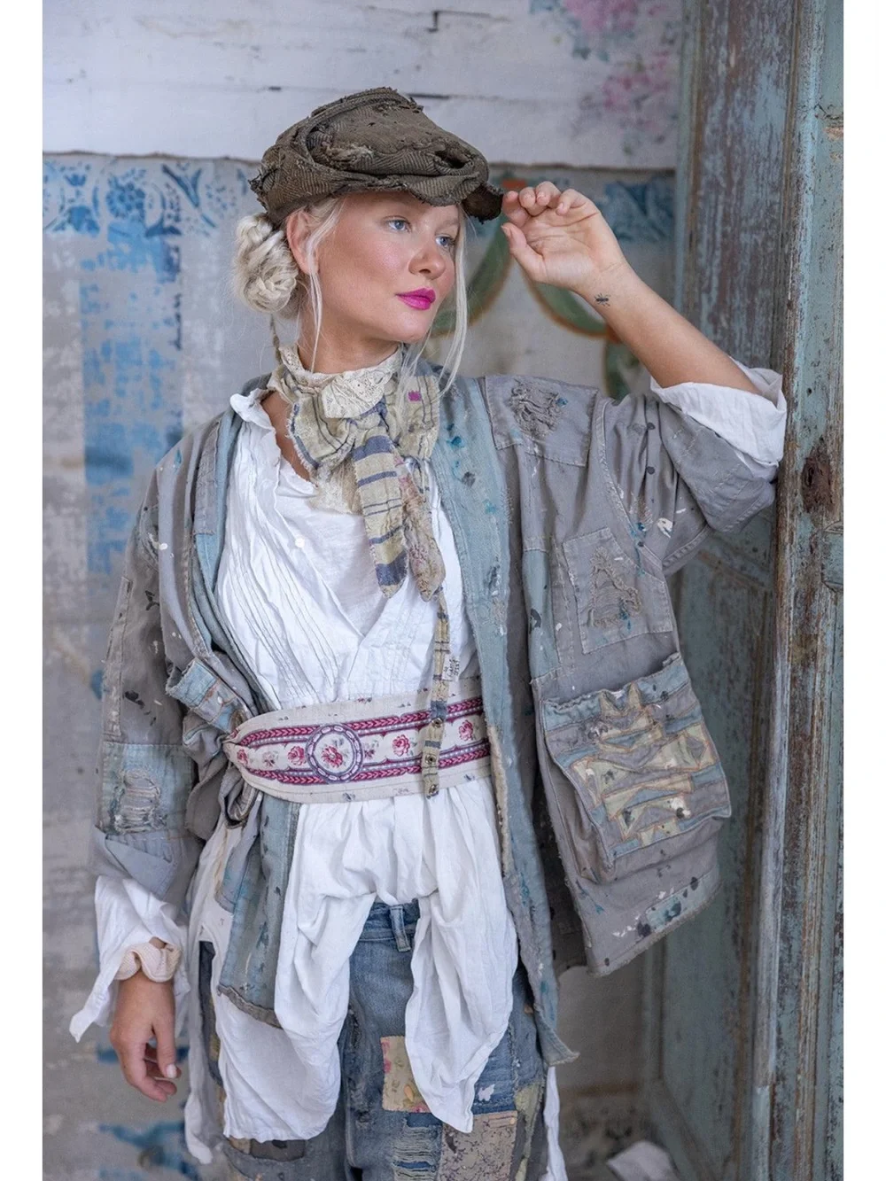 Magnolia Pearl Tucumcari Kimono Distressed Patchwork Denim Jacket - Picture 5 of 7